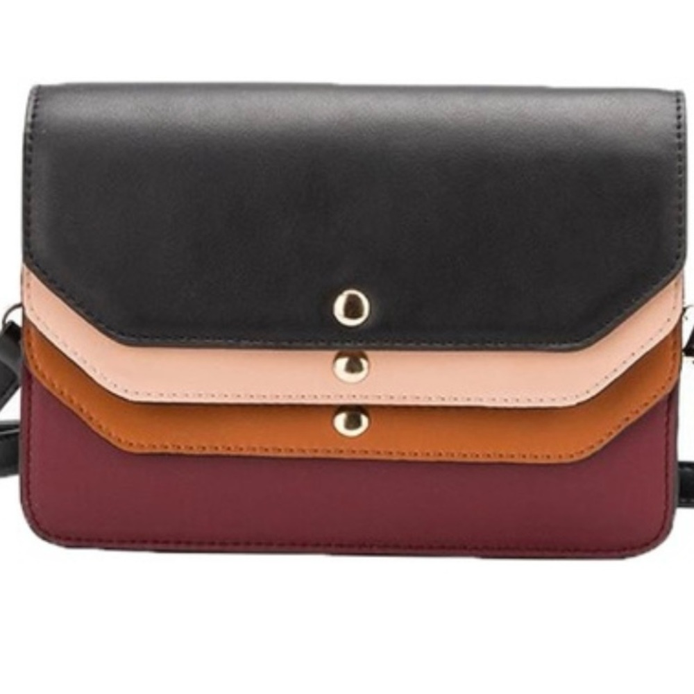 Melie Bianco Colorblock Layered Look Crossbody Bag - Black, Blush, Tan, Burgundy